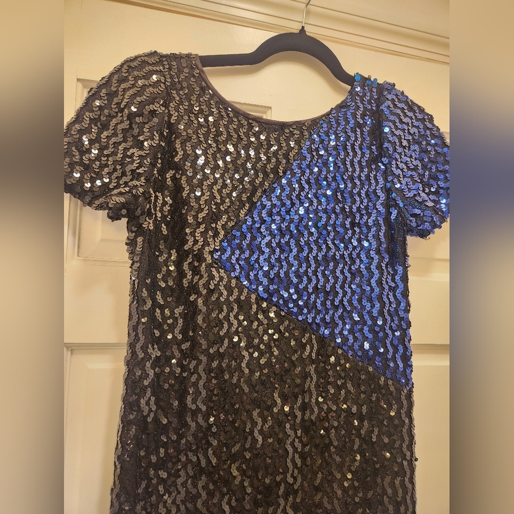 Vintage 70s 80s Black Sequin Cocktail Party Dress L - Picture 4 of 7
